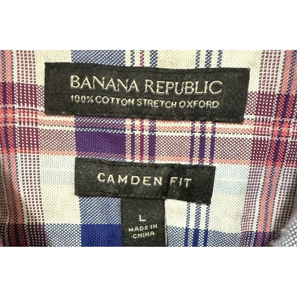 Banana Republic Mens Multi Color Plaid Cotton Stretch Oxford‎ Camden Fit Large
